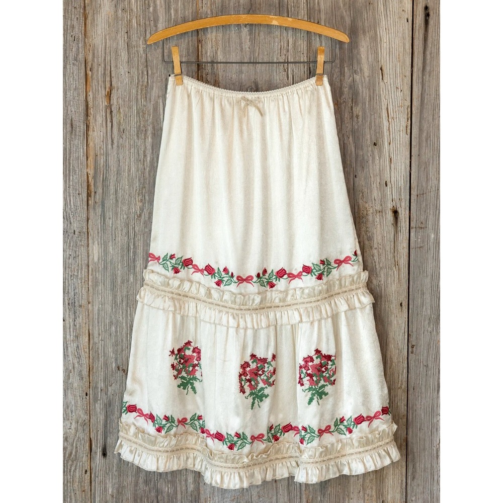 Natural Life Midi Skirt Delilah NEW Embroidered Floral Boho Ivory Large